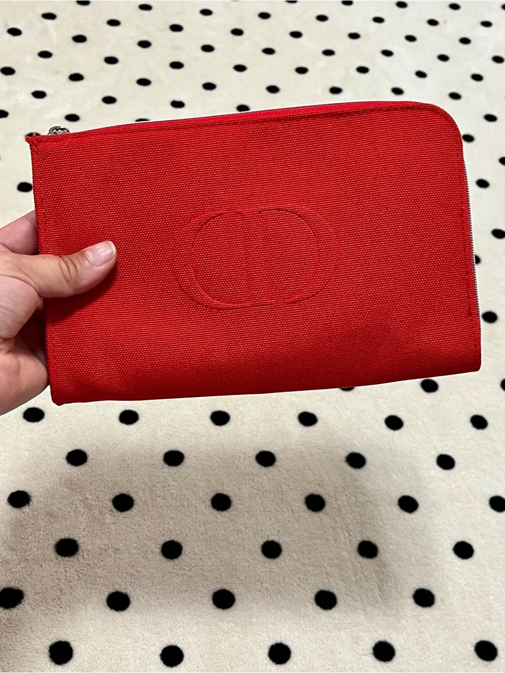 Authentic Christian Dior Beauty Canvas Logo Zip Pouch